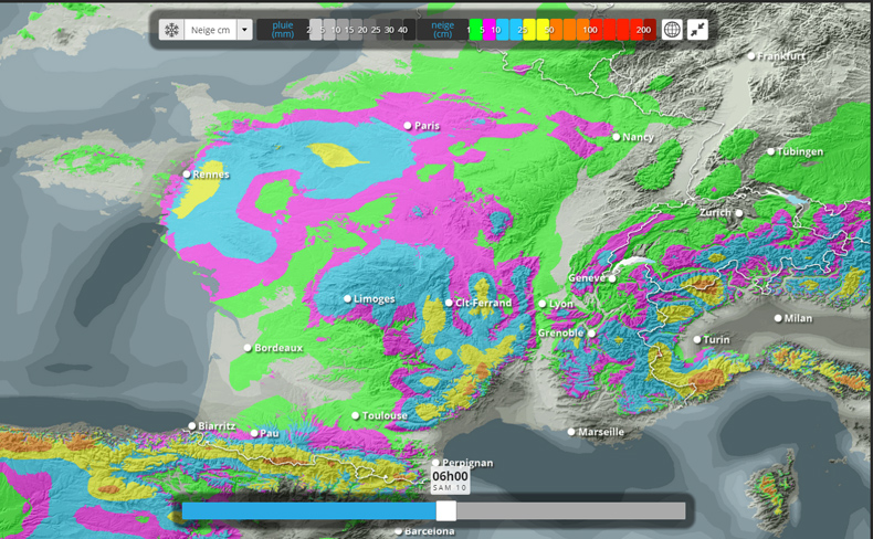 Prévisions de cumul de neige en plaine