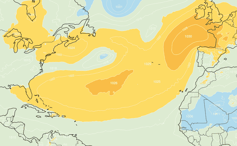 Prévisions de préssions atmosphérique Atlantique Nord