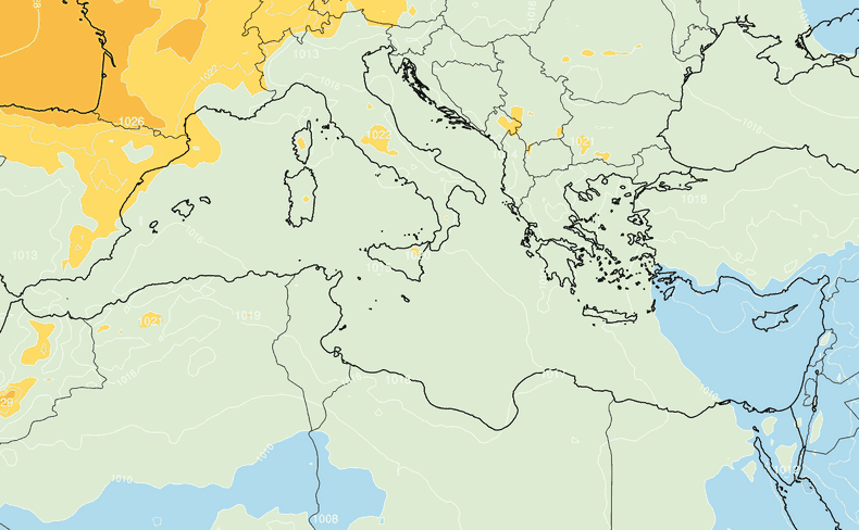 Prévisions de préssions atmosphérique Méditerranée