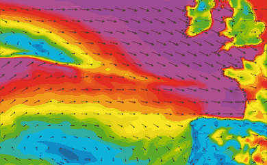 Prévisions vent atmosphériques Atlantique Ouest Europe