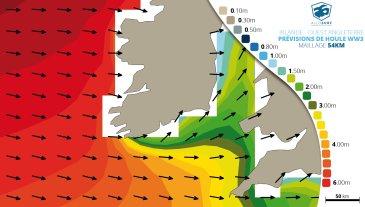 Carte prévisions de houle WW3 (54km) maillage large